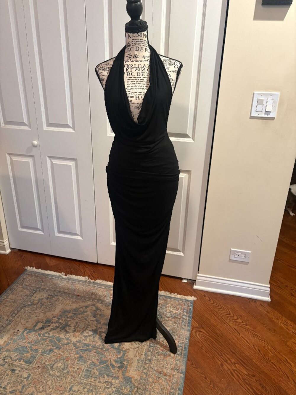 Soft black jersery halter and ruched maxi skirt set size M by NIA